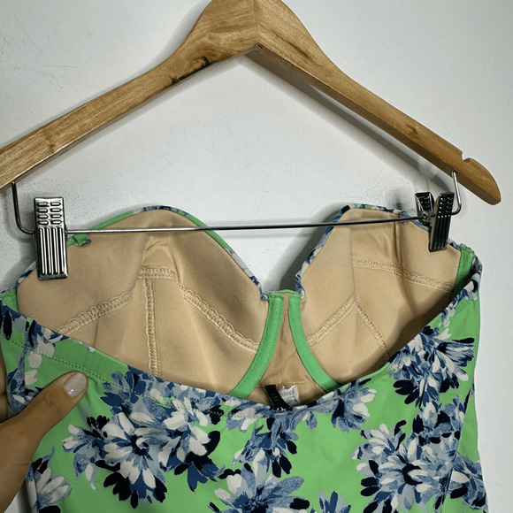 J. CREW Floral Underwire One Piece Swimsuit Green Strapless classic A8780 size 8 - Picture 5 of 8